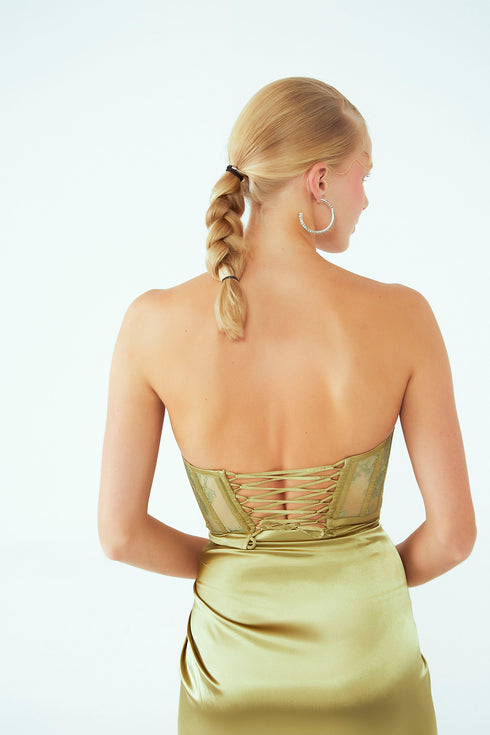 FRENCH LACE BUSTIER AND FRONT SLIT SKIRT - Barrus London